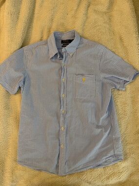 Polo by Ralph Lauren Blue & White Pinstripe Seersucker Button Down Shirt